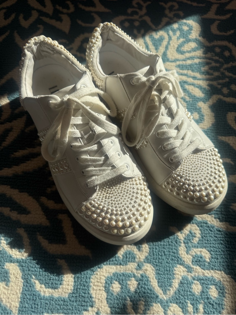 INC Pearl Embellished Sneakers in White Size 8.5